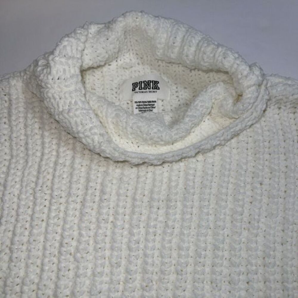 Victoria Secret Knit‎ Sweater Pullover White Logo Mock Turtleneck Size XSmall - Picture 5 of 8